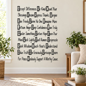 Wall decal with inspirational quote in black lettering on light background