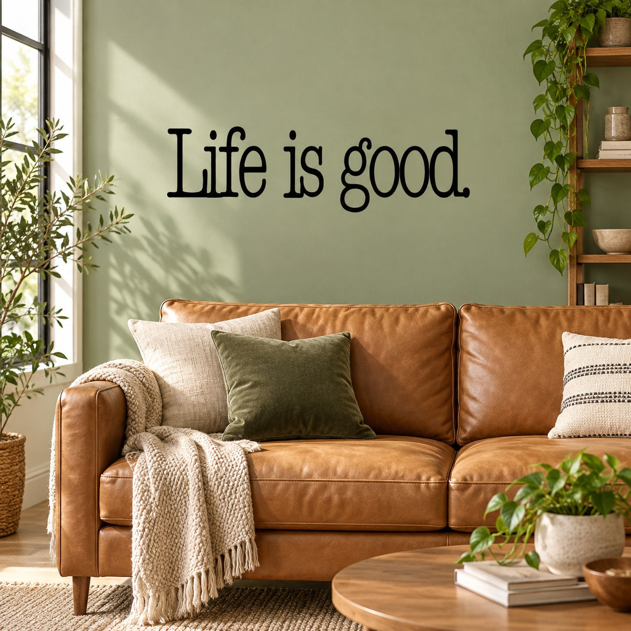 Wall decal: 'Life is good' black lettering
