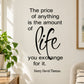 Inspirational quote wall decal with black script 'Life' and Henry David Thoreau