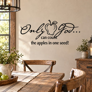 Black scripture wall decal with apple icon and quote: "Only God can count the apples..."