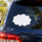 Cloud-shaped white chalkboard label decal on dark surface