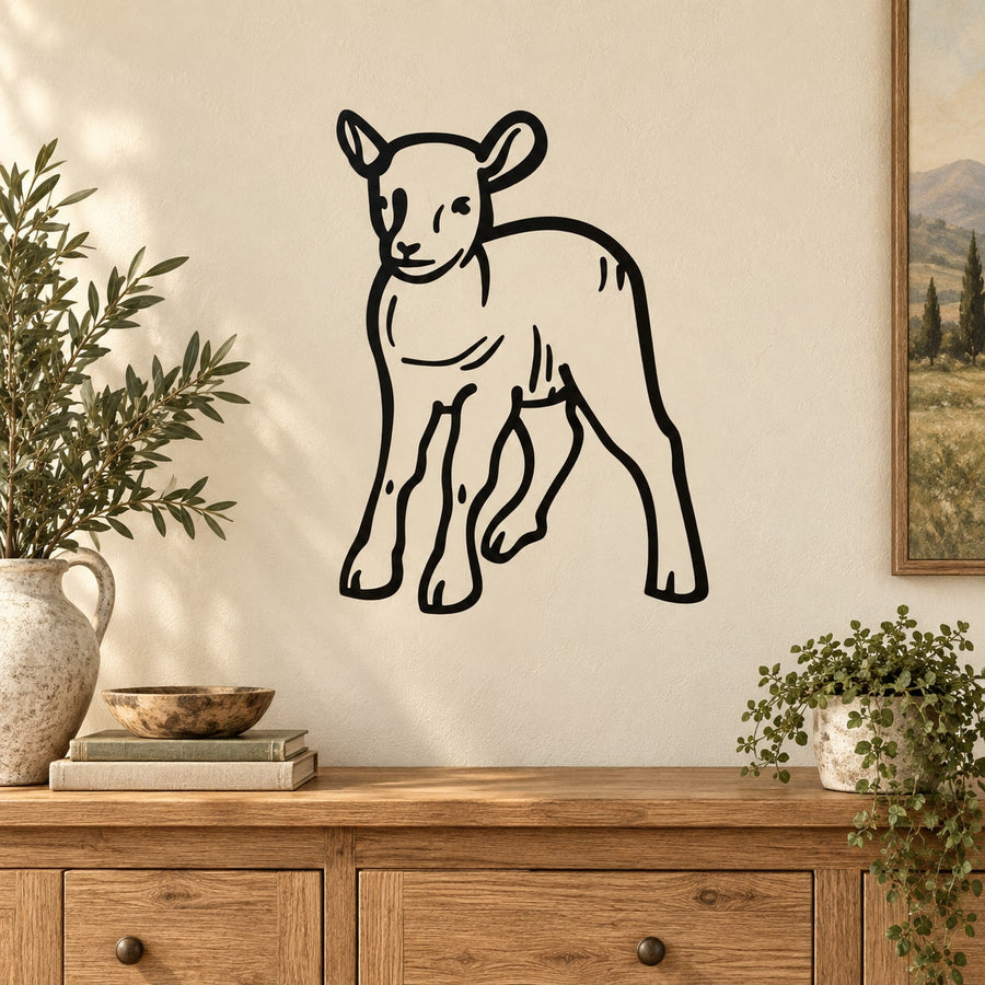 Lamb decal sticker with black outline and standing lamb design