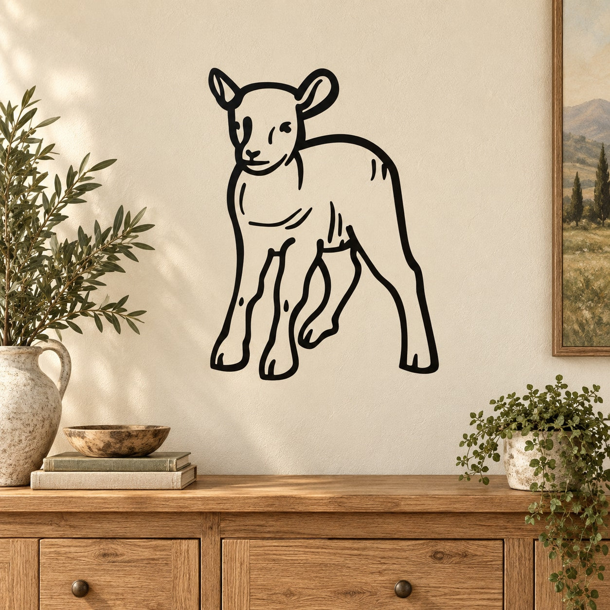 Lamb decal sticker with black outline and standing lamb design