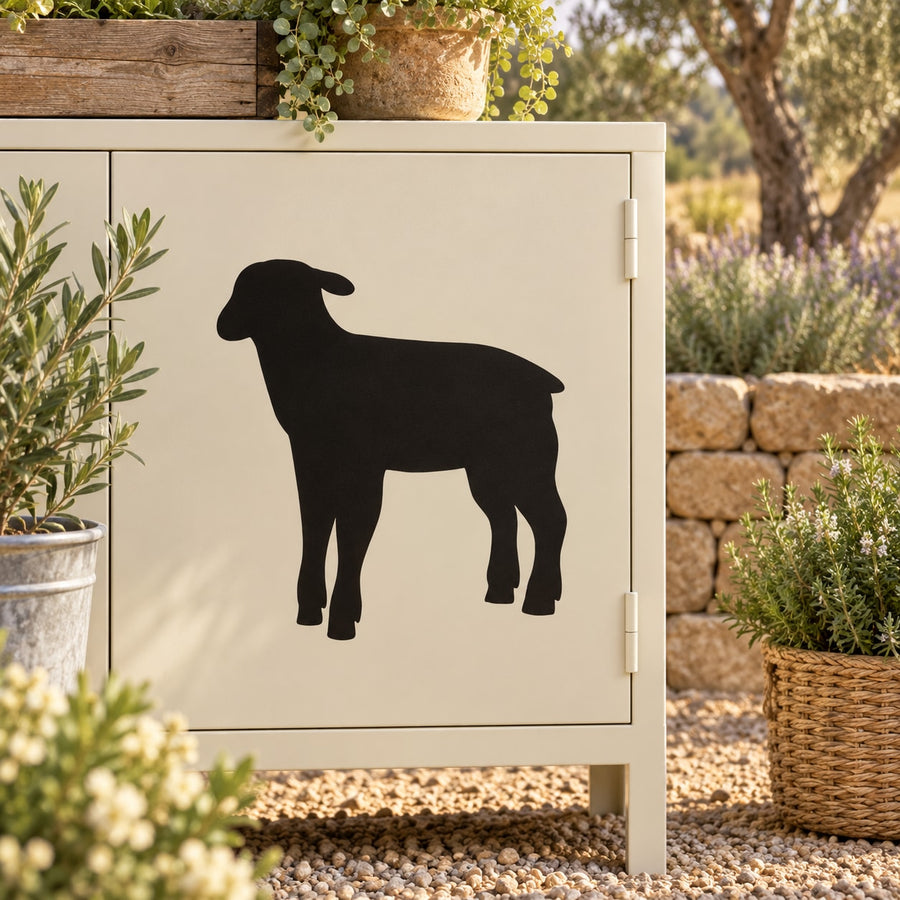Standing lamb silhouette decal in black