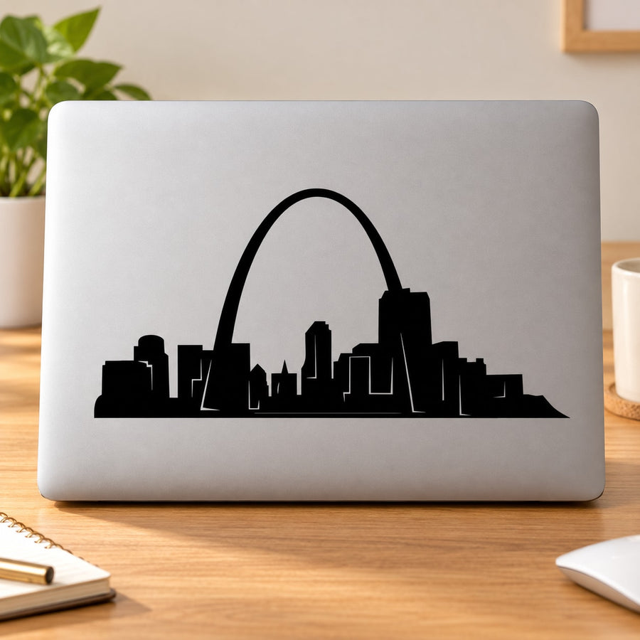 St. Louis Gateway Arch Decal — illustrative vinyl decal application mockup. Surrounding objects are not included.