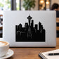 Space Needle skyline decal with black city silhouette on light background