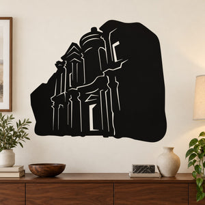 Black arched city skyline wall decal with layered building outlines