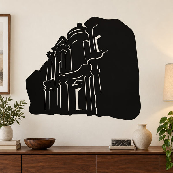 Black arched city skyline wall decal with layered building outlines
