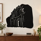 Black arched city skyline wall decal with layered building outlines
