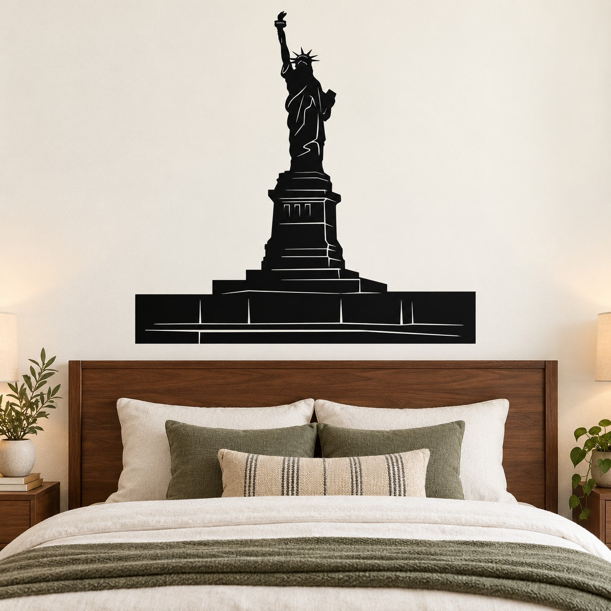Black Statue of Liberty silhouette decal with torch and pedestal