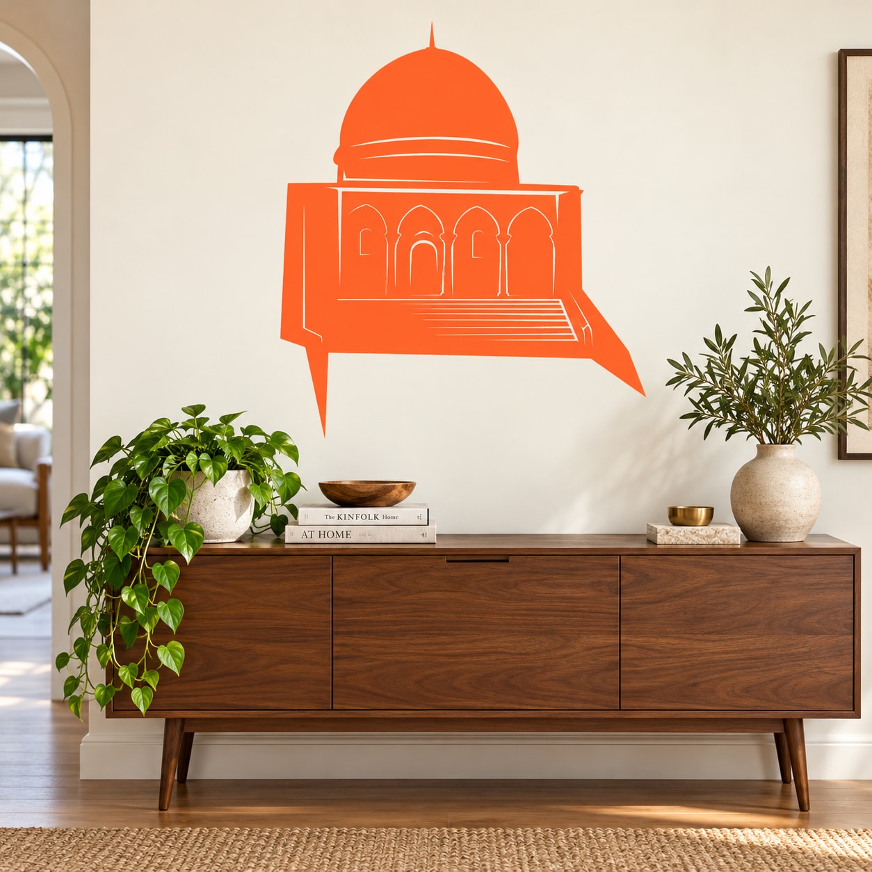 Dome of the Rock Jerusalem wall decal, orange domed building silhouette