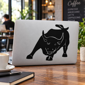 Charging bull wall decal with black charging bull silhouette and horns