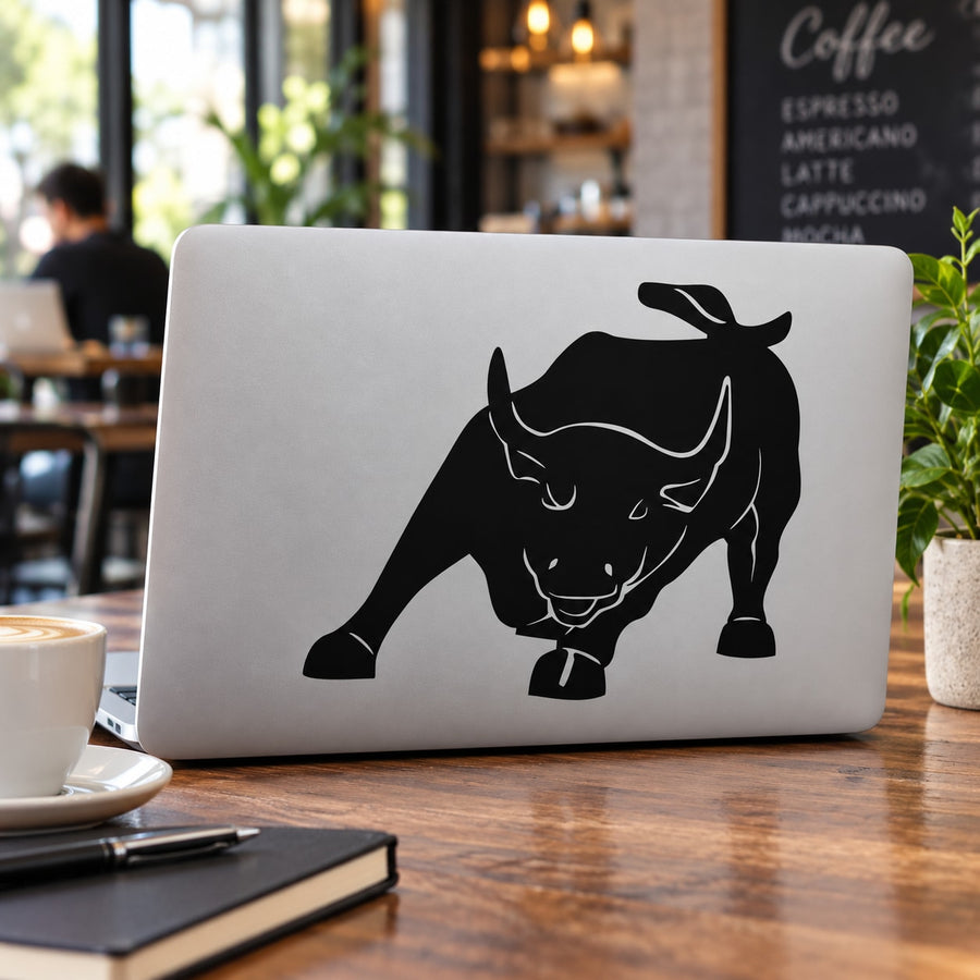 Charging bull wall decal with black charging bull silhouette and horns