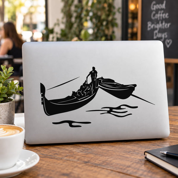 Venice canals Italy decal with black gondola silhouette and canal water ripples