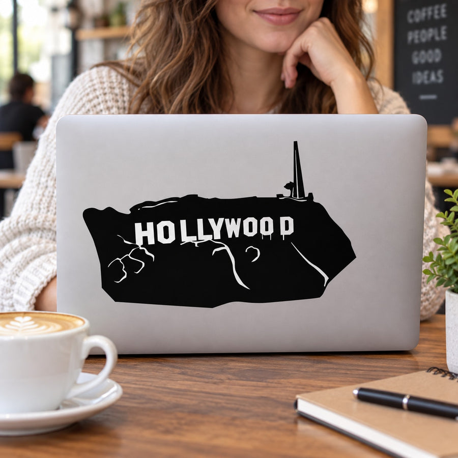 Hollywood Sign Los Angeles Decal — illustrative vinyl decal application mockup. Surrounding objects are not included.