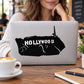 Hollywood sign Los Angeles vinyl decal on matte silver laptop lid, black design