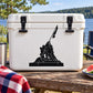 Black Iwo Jima memorial statue silhouette decal, applied to a white cooler