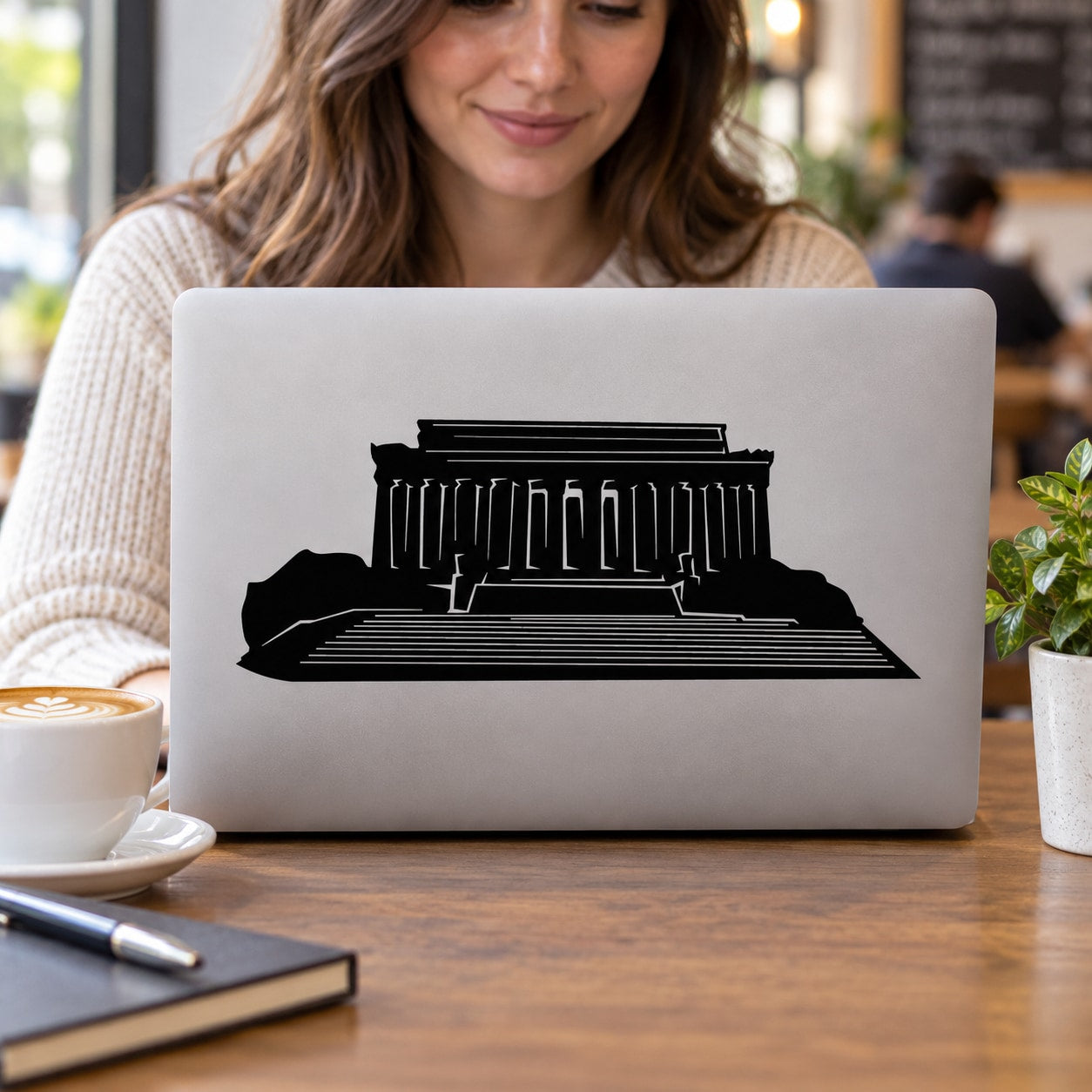 Black Lincoln Memorial building silhouette decal on a light backing