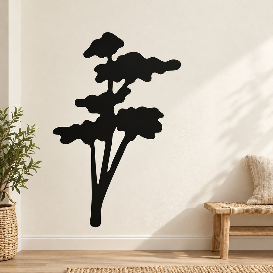 Black landscape wall decal with tree silhouette branching leaves and trunk