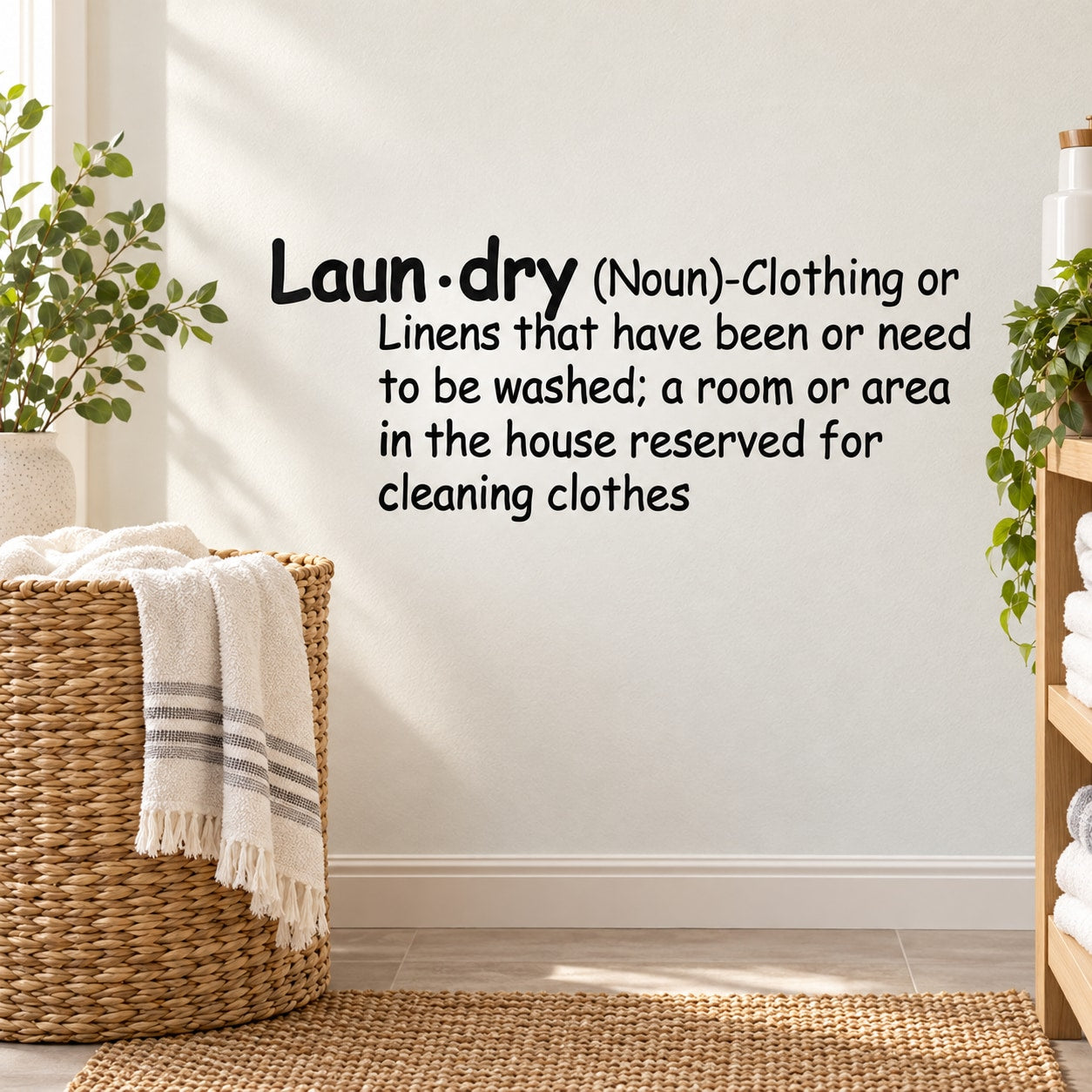 Laundry word definition wall decal with handwritten-style text