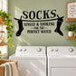 Black socks wall decal with text: single & looking for the perfect match