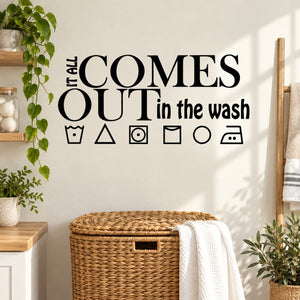 Wall decal: COMES OUT in the wash with laundry icons