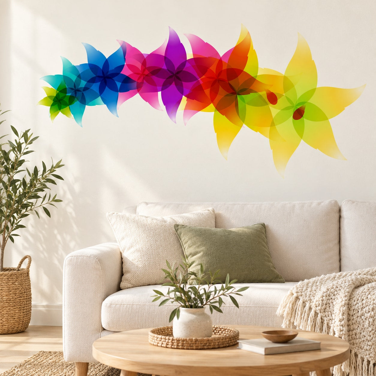 Clear multicolor leaf wall stickers for decorating smooth surfaces