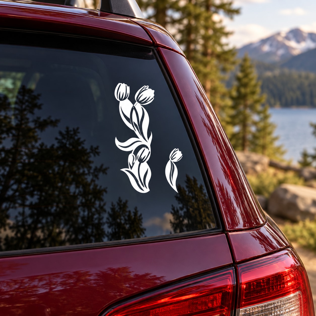 White leaf and flower car window decal sticker, single design cluster