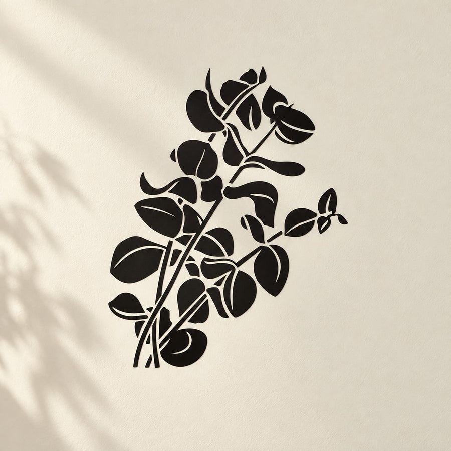 Realistic leaf decals, black leafy branch with small blossoms, removable wall sticker