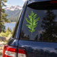 Leaf sticker of a single green leaf on a car window