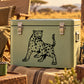 Leopard offensive decal with spotted big cat graphic on green cooler