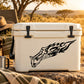 Black blazing leopard head decal with flame-like accents for cooler or gear