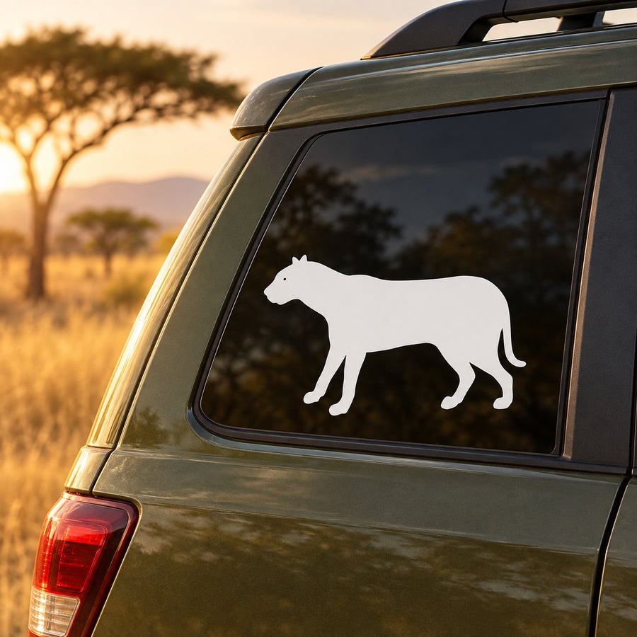 White leopard-looking animal decal sticker on a car window glass
