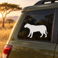 White leopard-looking animal decal sticker on a car window glass