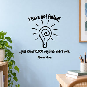 Inspirational wall decal with light bulb icon and Edison quote text
