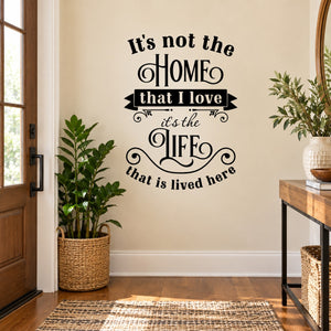 Black typography wall decal quote featuring HOME and LIFE for a living room wall