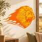 Lion head sticker with fiery orange and yellow flame-style graphic