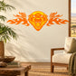Fire-breathing wild cat face sticker with orange flames