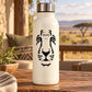 Lion face decal on white water bottle with black illustrated lion design