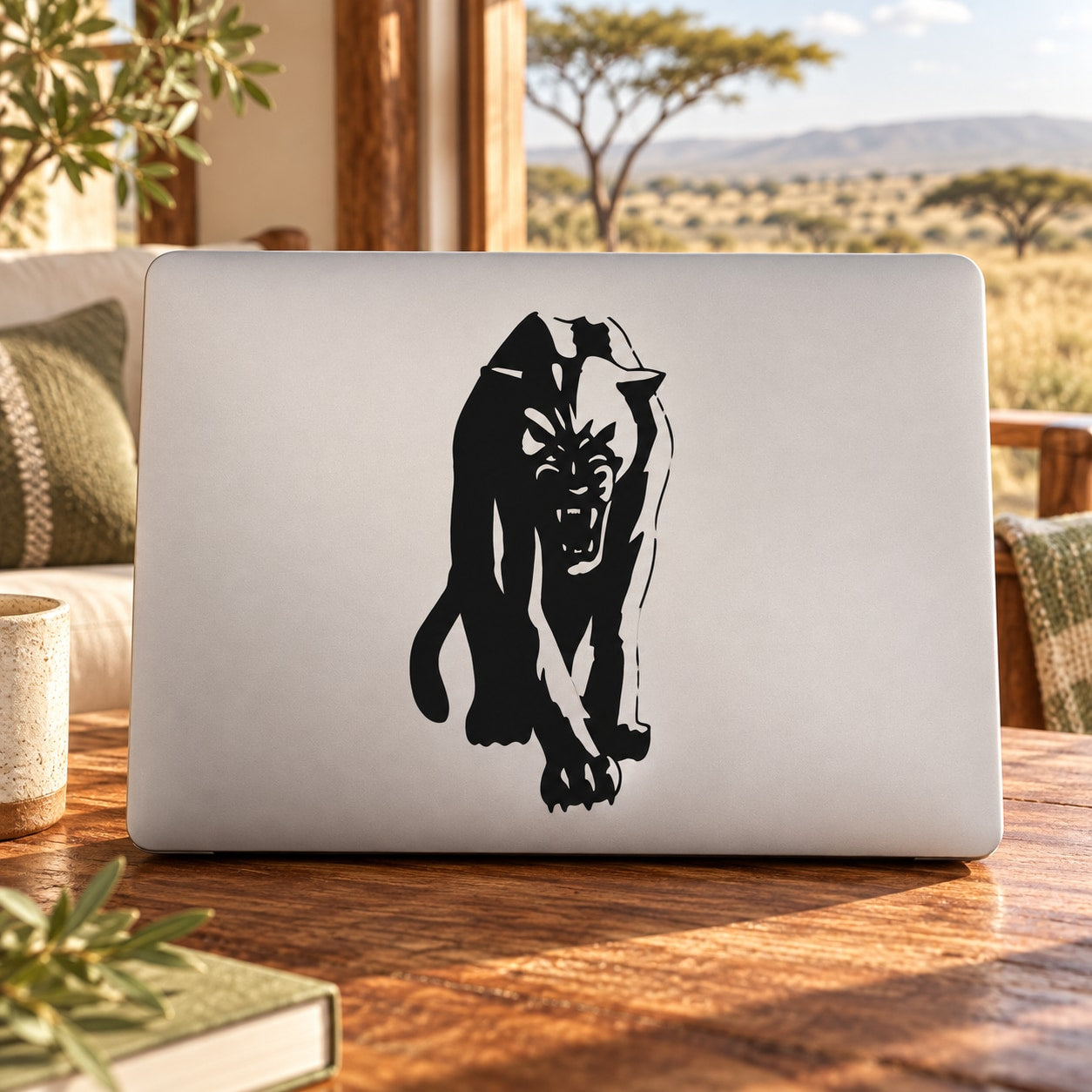 Black prowling panther silhouette decal for smooth surfaces