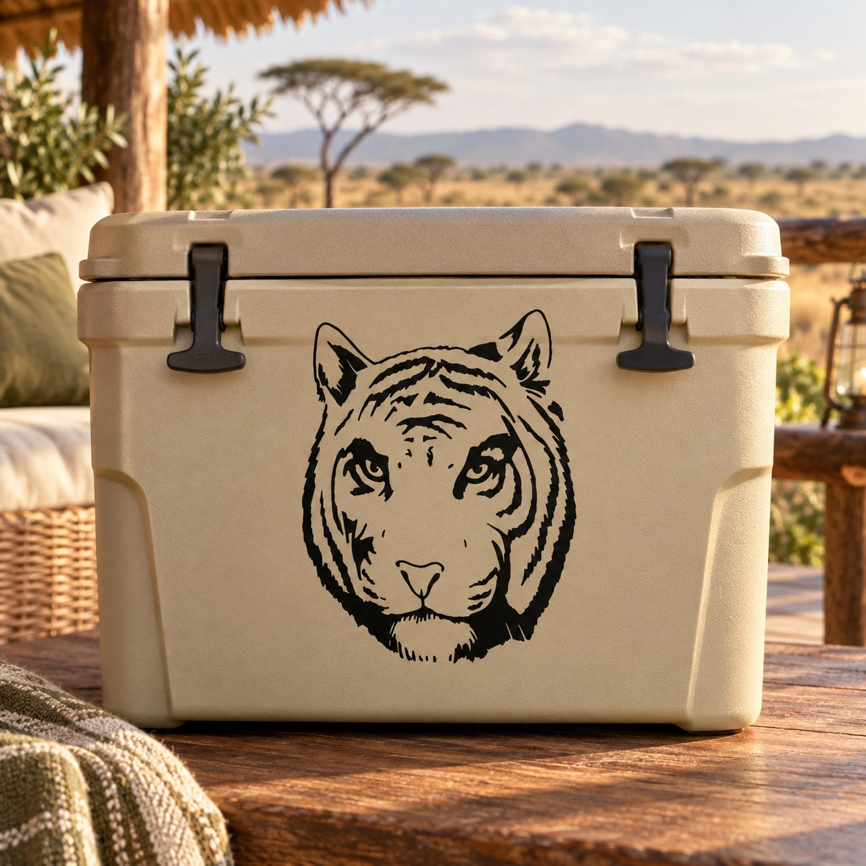Black tiger head decal sticker with centered tiger face design