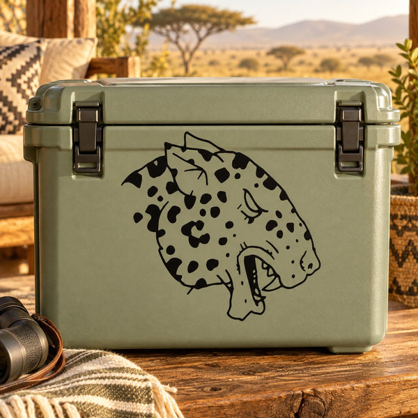 Olive hard case with black leopard head decal