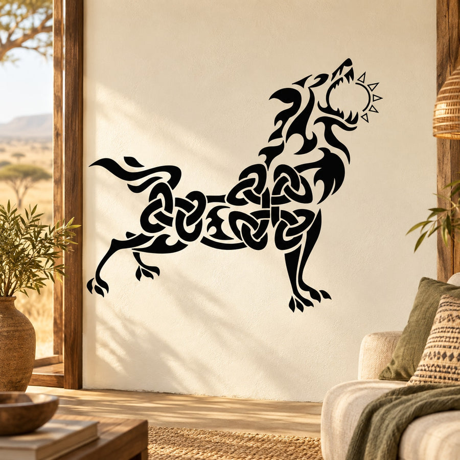 Celtic wolf wall decal, black ornate knotwork design
