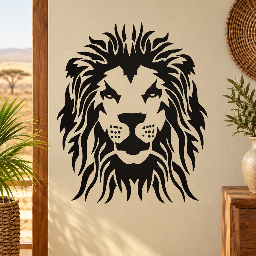 Black lion head decal with detailed mane and open mouth