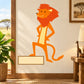 Orange lion sticker standing on a blank rectangular sign