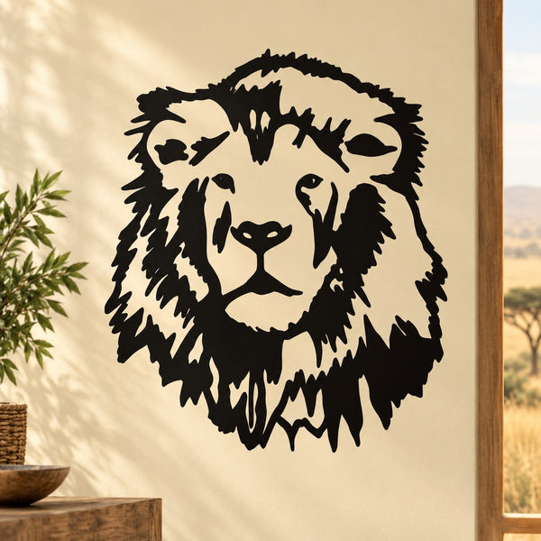 Lion head decal featuring a bold black and cream lion face design