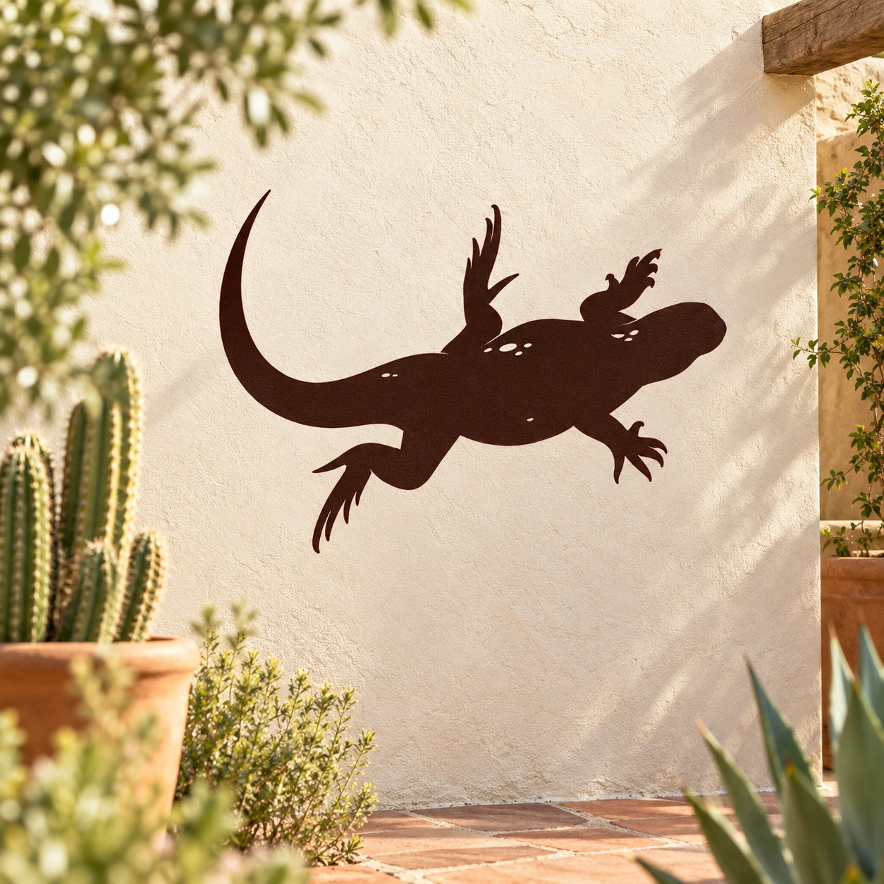 Dark brown lizard spread-out wall decal silhouette
