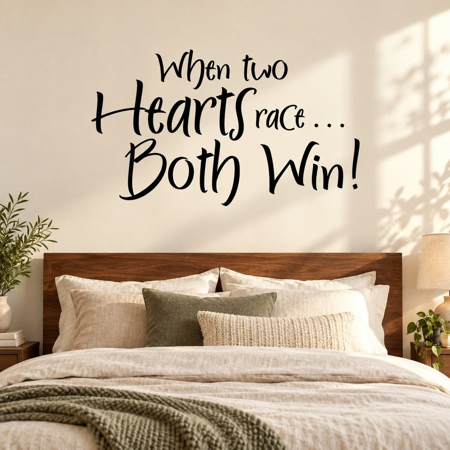 When two hearts race both win Decal — illustrative vinyl decal application mockup. Surrounding objects are not included.