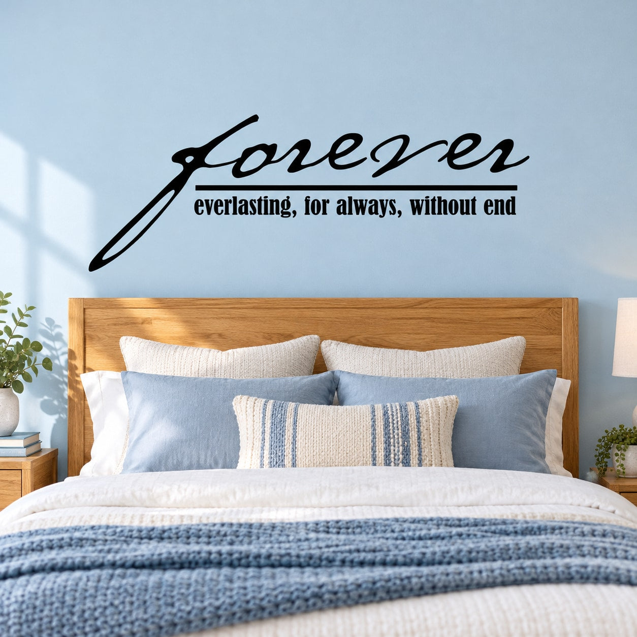 Forever Everlasting for always without end Wall Decal — illustrative vinyl decal application mockup. Surrounding objects are not included.