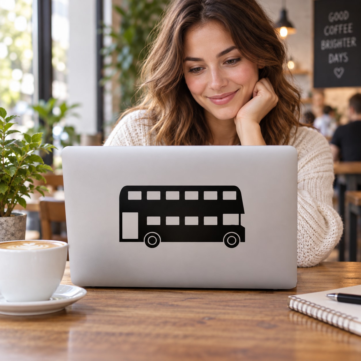 Double decker bus decal on laptop